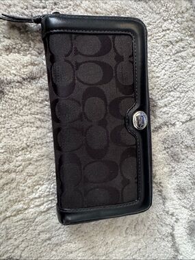 Coach Black Signature Zip Around Phone Wallet
